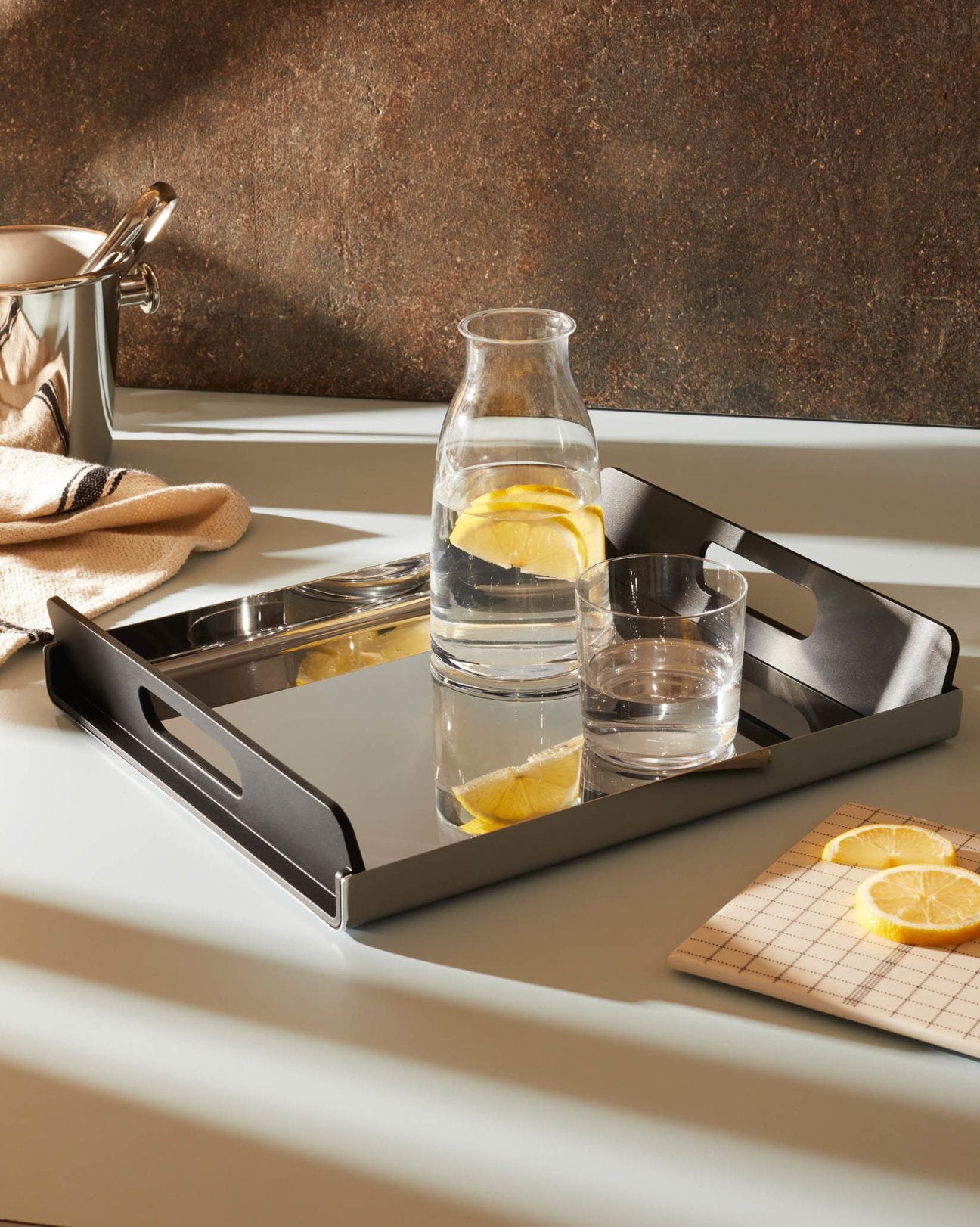 Alessi Serving Tray with Black Handles VASSILY | Panik Design