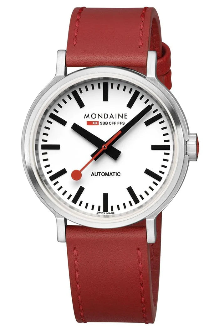 Mondaine Original Automatic Watch Red Leather 41mm