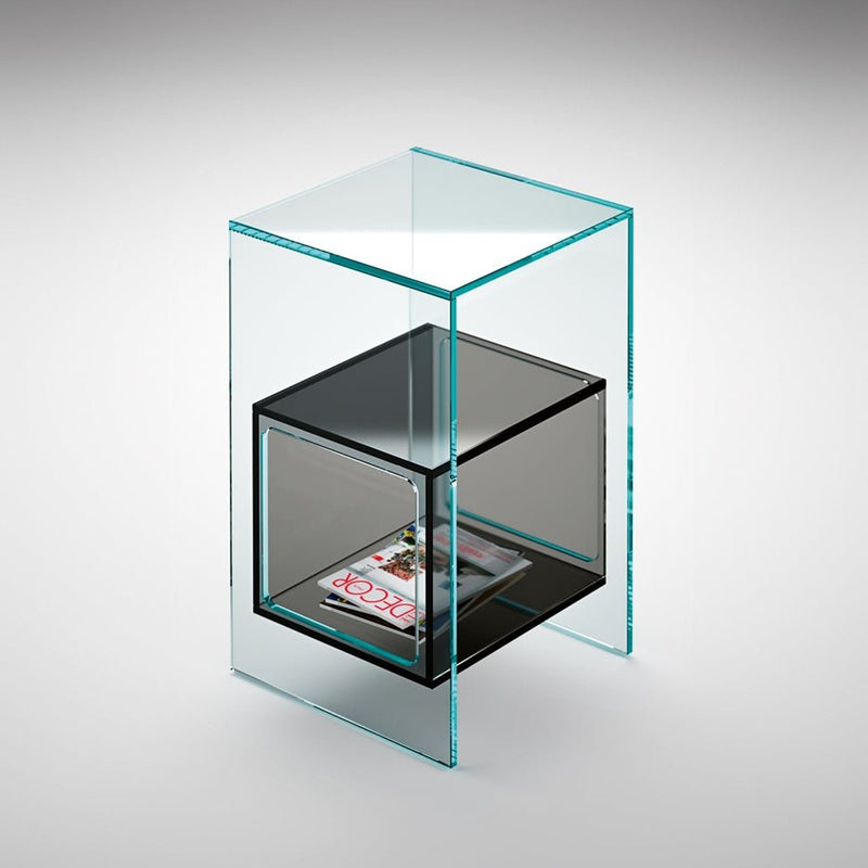 Fiam Magique Side Table w Compartment Glass | Panik Design