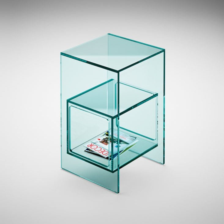 Fiam Magique Side Table w Compartment Glass | Panik Design